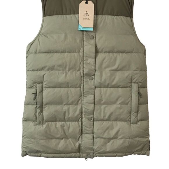 New! Prana Ice Thistle Reversible Duck Down Feather Puffer Hooded Winter Vest - Picture 7 of 14